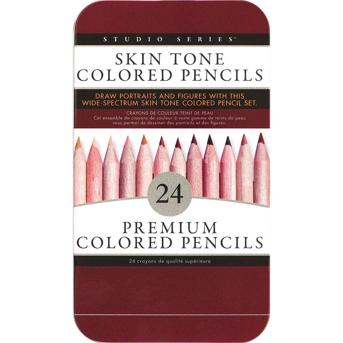 Skin Tone Pencils set in a reusable tin, showcasing diverse shades for portrait art.