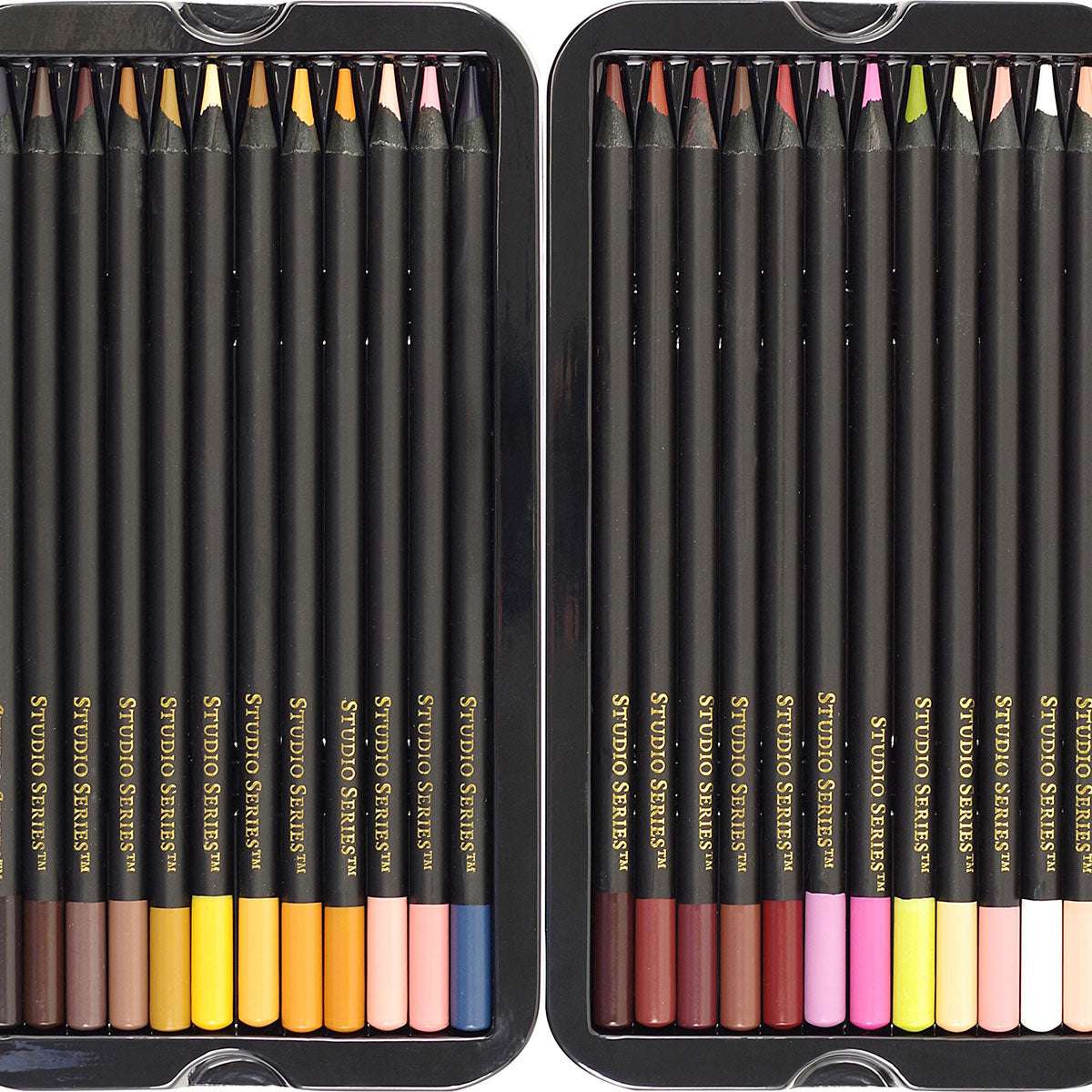 Artist-quality skin tone pencils set in reusable tin, featuring diverse colors for portraits and figure drawing.
