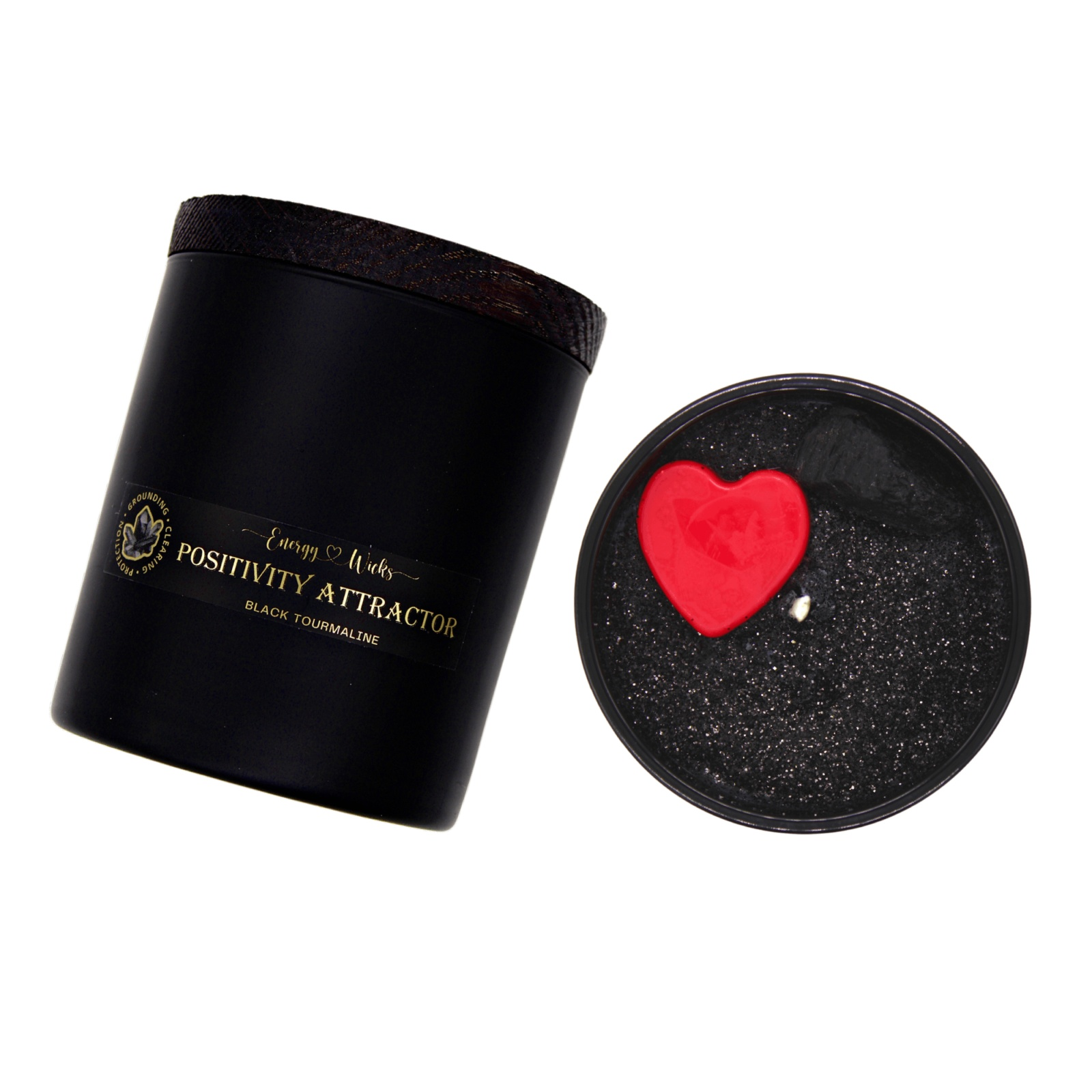 Positivity candle with black tourmaline for positive energy and good vibes.