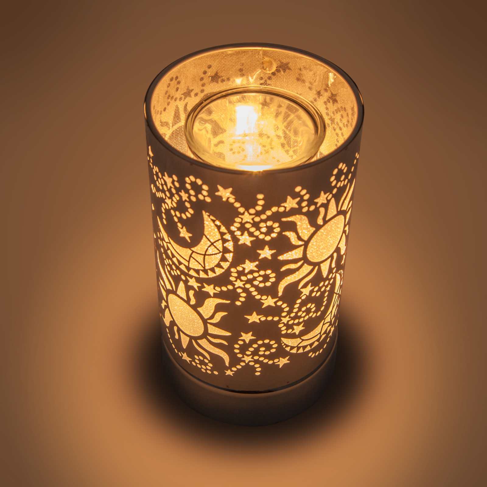 Touch Lamp with Oil Wax Warmer featuring adjustable lighting and fragrance diffuser with stylish steel cover.