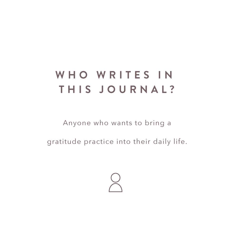 Gratitude Journal page asking "Who writes in this journal?" and mentions incorporating gratitude into daily life.