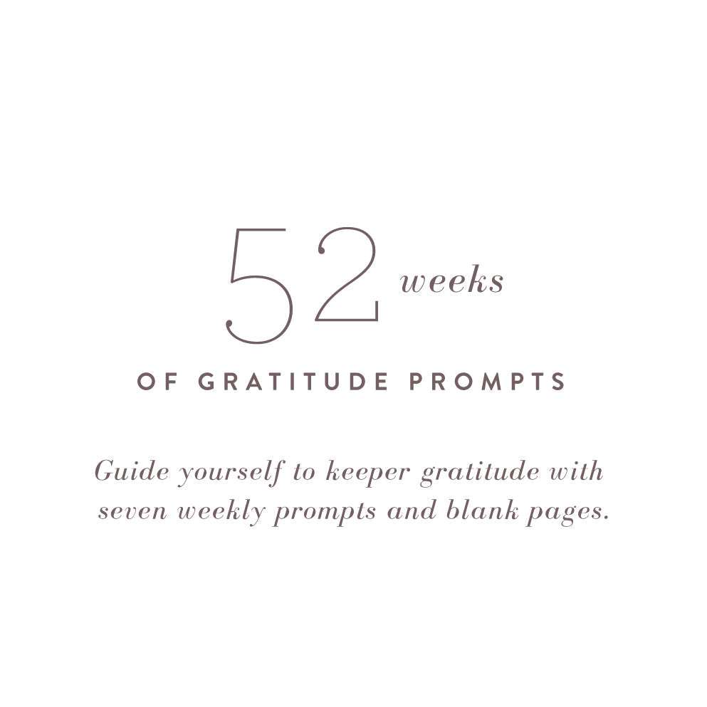 52 weeks of gratitude prompts text from Gratitude Journal by Promptly Journals.