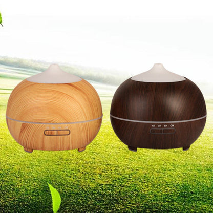 MISTysterious Humidifier Essential Oil with natural oak and mahogany design, featuring LED light and remote control.