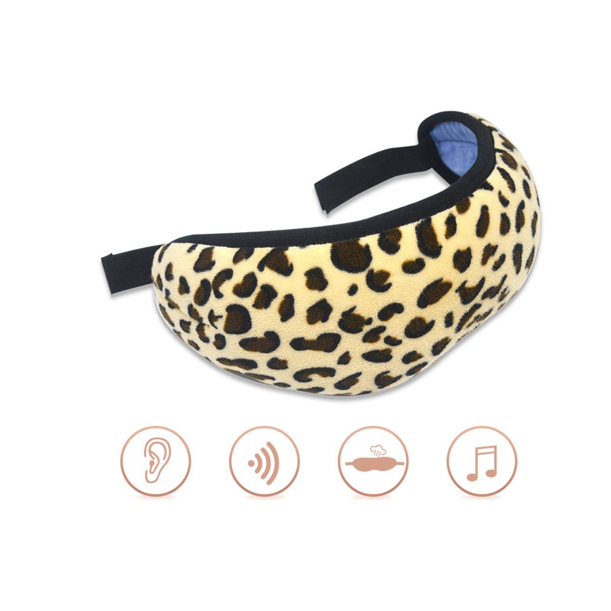 Bluetooth Sleep Mask with headphones, leopard print, adjustable fit, USB rechargeable, EZ Sleep Eye Blind Fold.