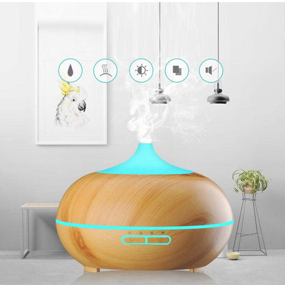 MISTysterious Humidifier Essential Oil with Natural Oak Design and LED Glow