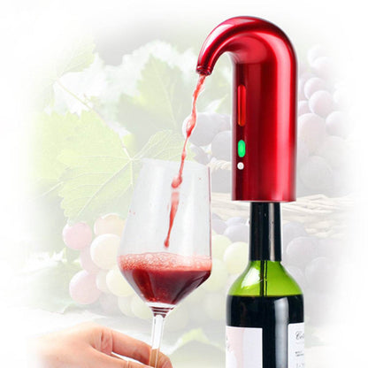 Wine On Tap Wine Oxygenator pouring red wine into glass, enhances flavor, compact design.