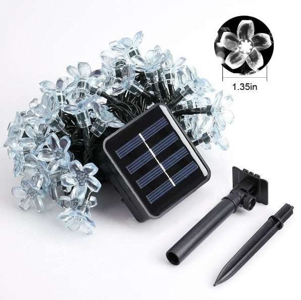 Cherry Blossom Solar LED String Lights with 20 LED bulbs and solar panel, waterproof and weatherproof by VistaShops.