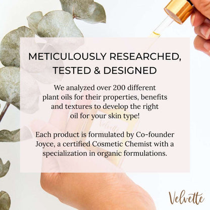 Essential Body Oil by Velvette for hydration and nourishment with organic oils.