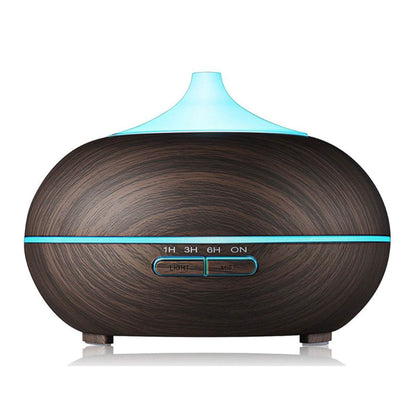 MISTysterious Humidifier Essential Oil with Natural Oak Design by VistaShops, featuring remote control and LED light.