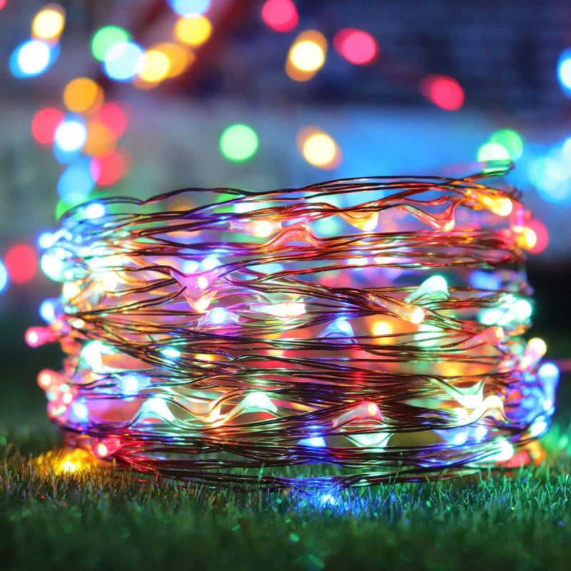 Solar-powered mini lights with vibrant colors, 40ft string, waterproof for indoor/outdoor use.