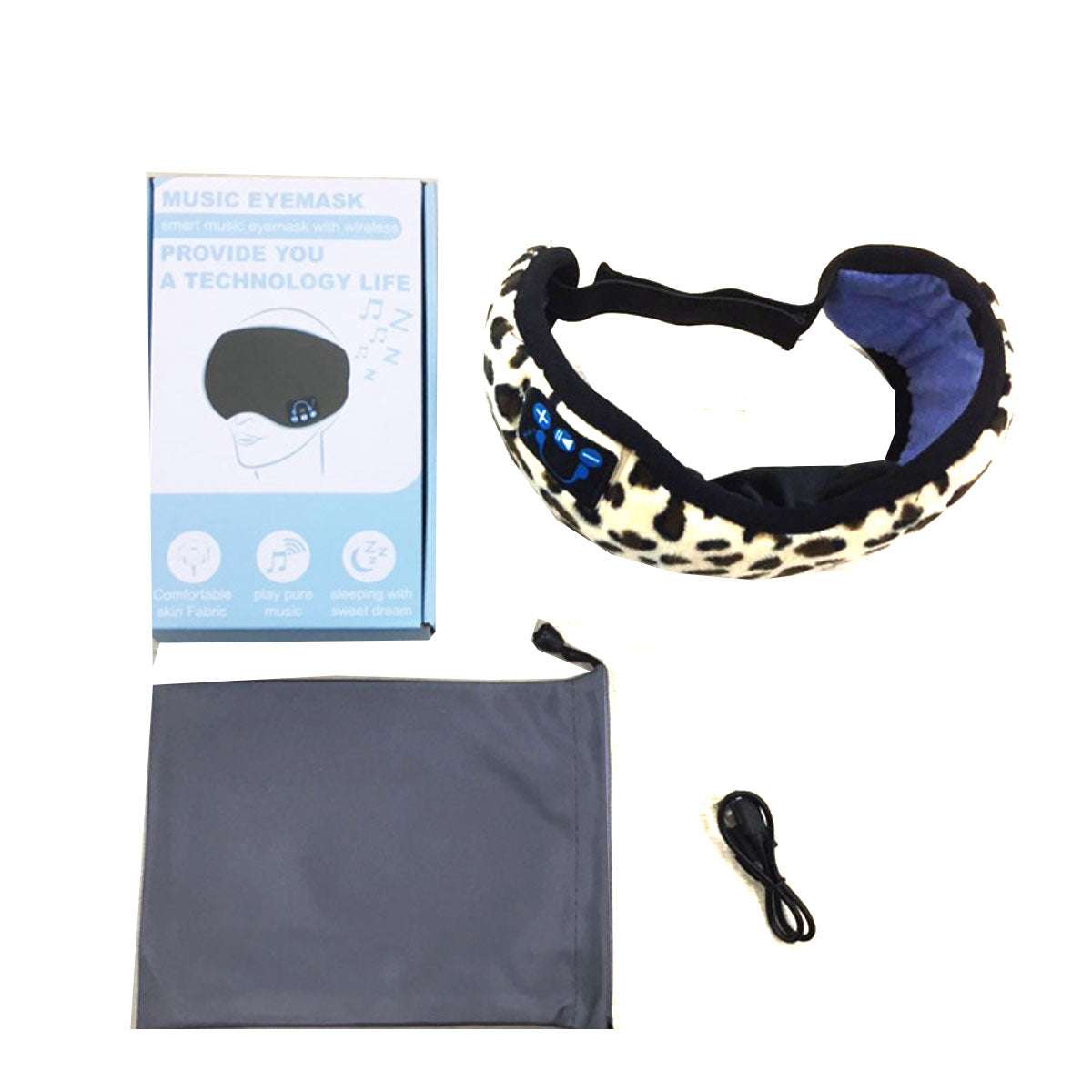 Bluetooth Sleep Mask with Headphones, USB Rechargeable, EZ Sleep Eye Blind Fold in Leopard Print.