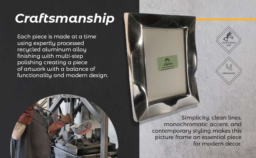 Handcrafted Aluminum Picture Frame made of recycled aluminum alloy, featuring minimalist design and polished finish.