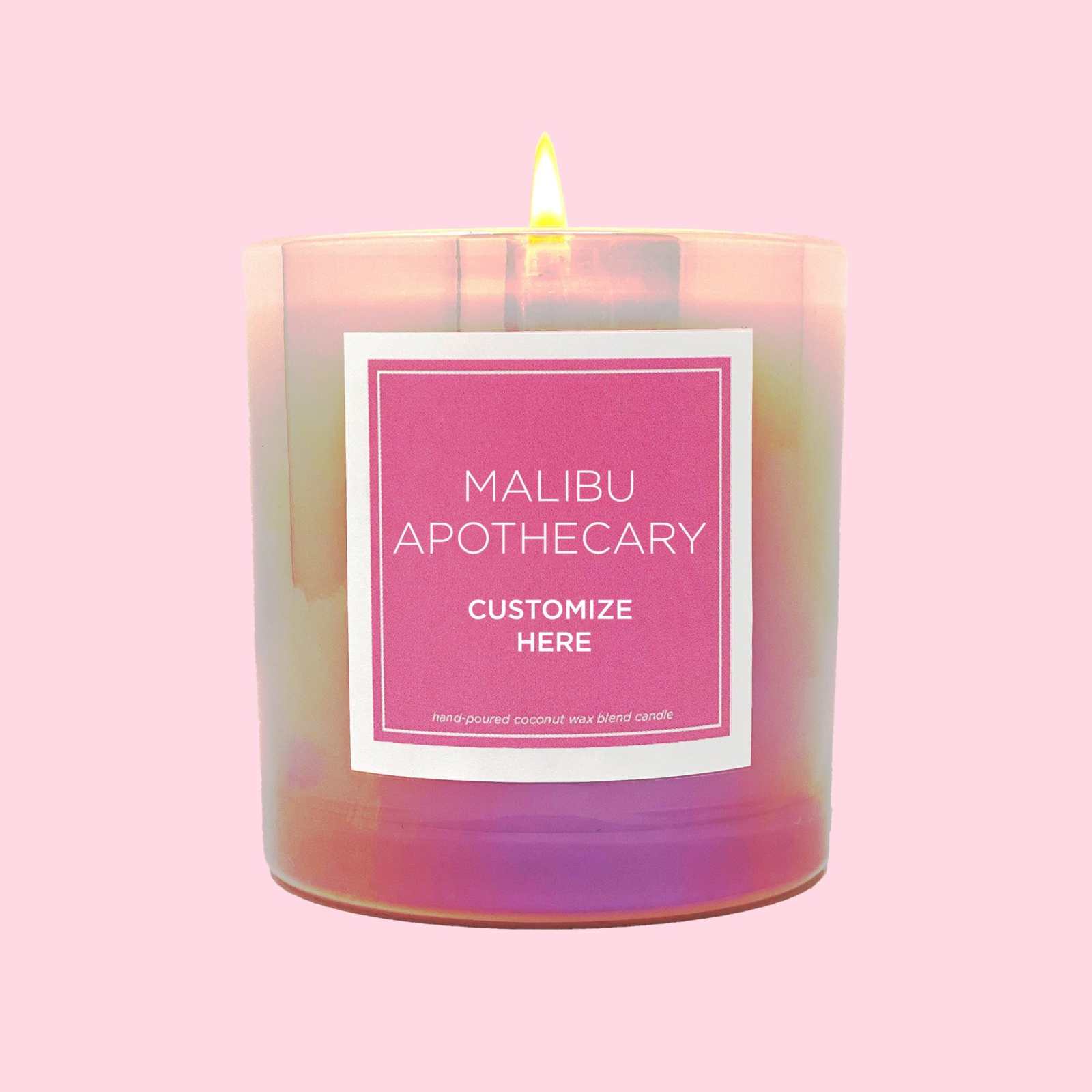 Custom Candle by Malibu Apothecary in iridescent pink vessel