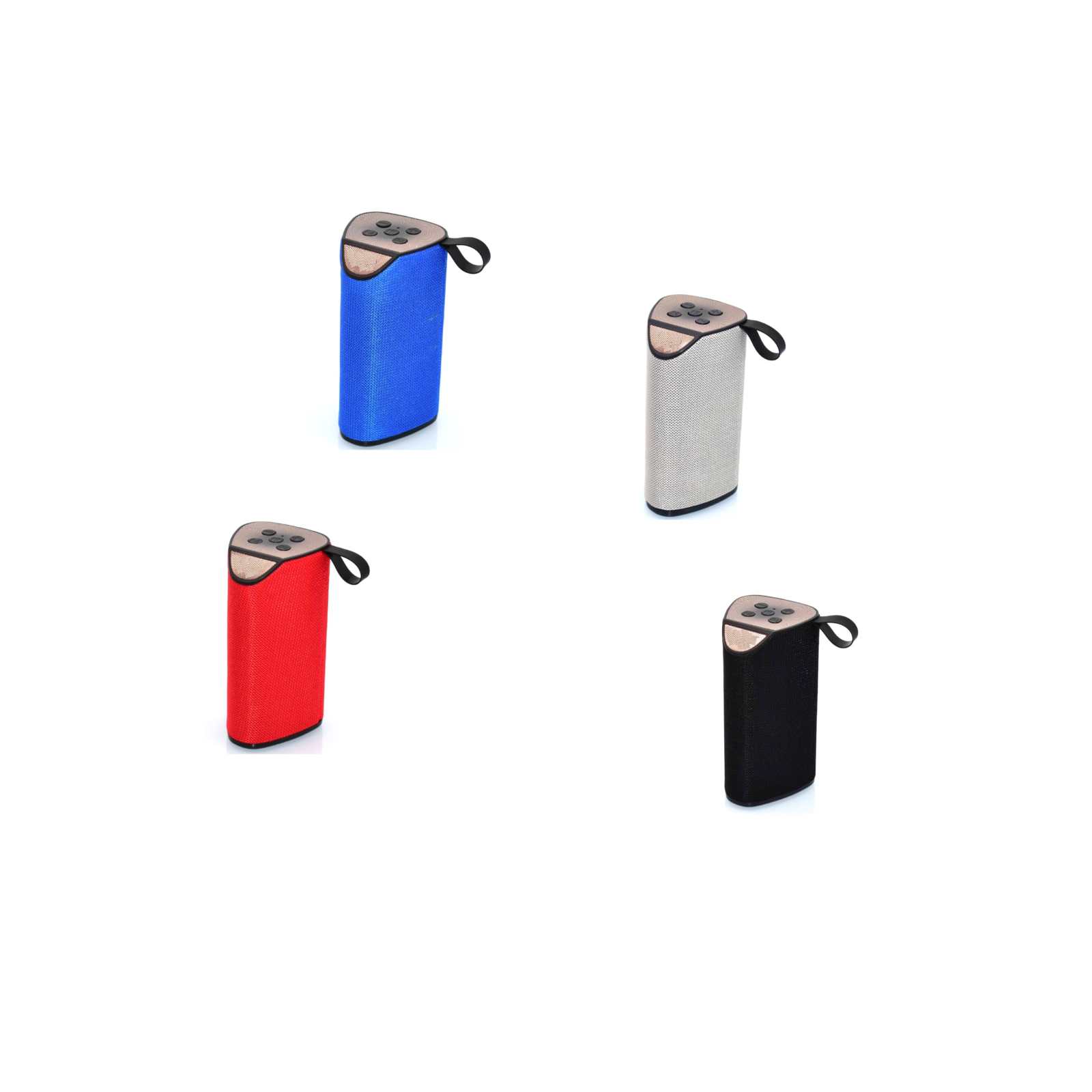 Portable bass booster Bluetooth speaker in assorted colors.