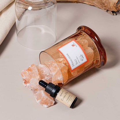 Himalayan Salt Gemstone Diffuser with Citrus Dip fragrance oil and Himalayan salt crystals.