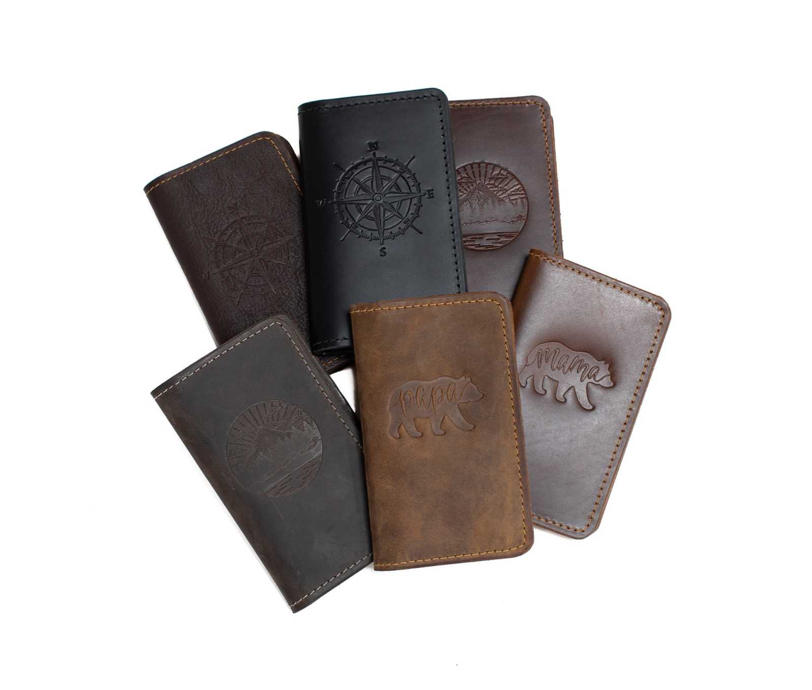 Handcrafted mini journal collection in brown and black leather.