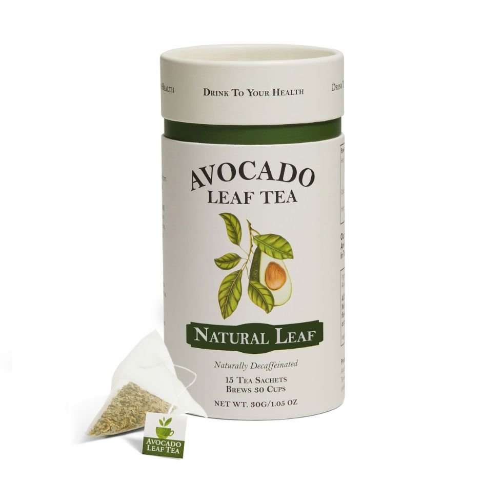 Avocado Leaf Tea Natural Leaf in biodegradable sachets, caffeine-free with earthy flavors, promotes relaxation.