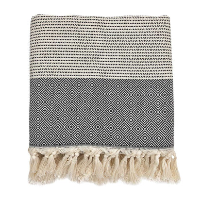 Diamond Stripe Turkish Throw with hand-knotted fringe.