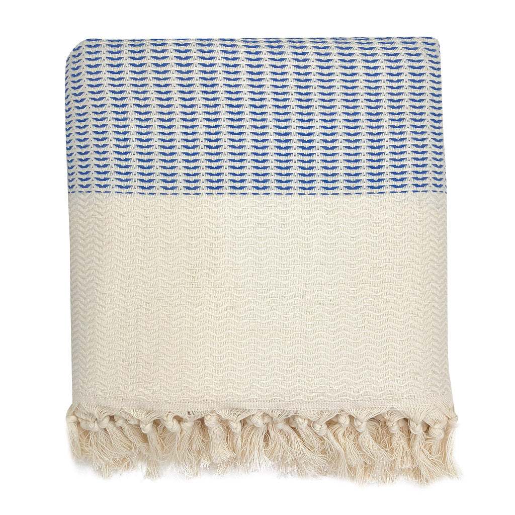 Handwoven Turkish Throw Blanket with hand-knotted fringe made from 100% Turkish cotton.