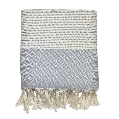 Diamond Stripe Turkish Throw with hand-knotted fringe, 100% Turkish cotton.