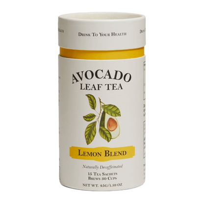 Avocado Leaf Tea Lemon Blend eco-friendly tea with bright lemon flavor, naturally caffeine-free, vegan, and gluten-free.