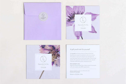 Lizush All-Natural Relaxation Spa Set packaging with lavender-themed cards and envelope, perfect for a natural bath and body relaxing experience.