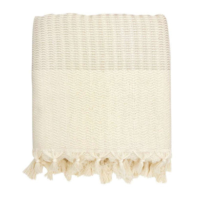 Handwoven Turkish Throw Blanket with hand-knotted fringe made from 100% Turkish cotton.